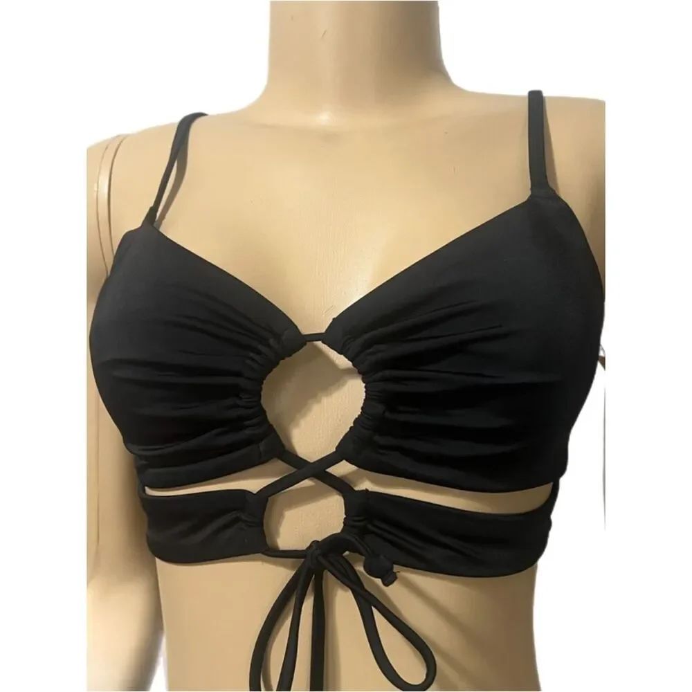 Victorias Secret Pink Swim lined Front Cut out Bikini top Crop top Black S
